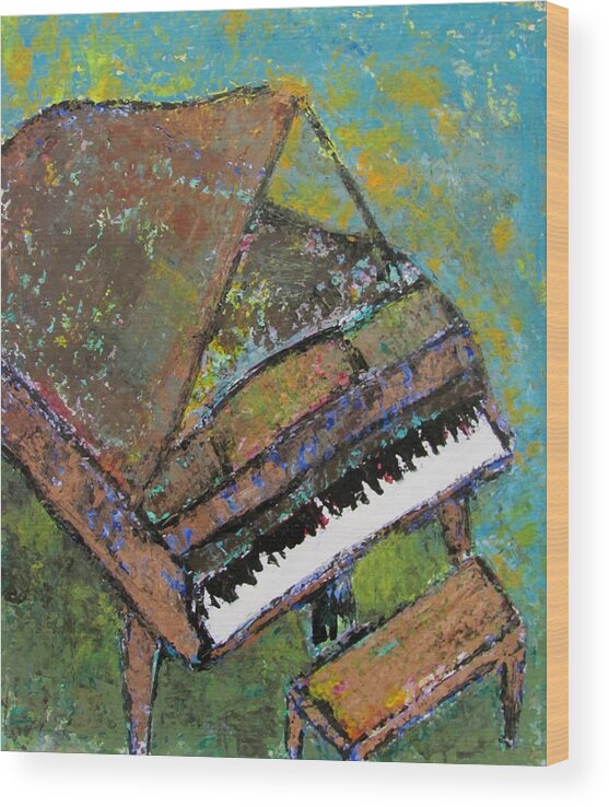 Piano Wood Print featuring the painting Piano Aqua Wall by Anita Burgermeister