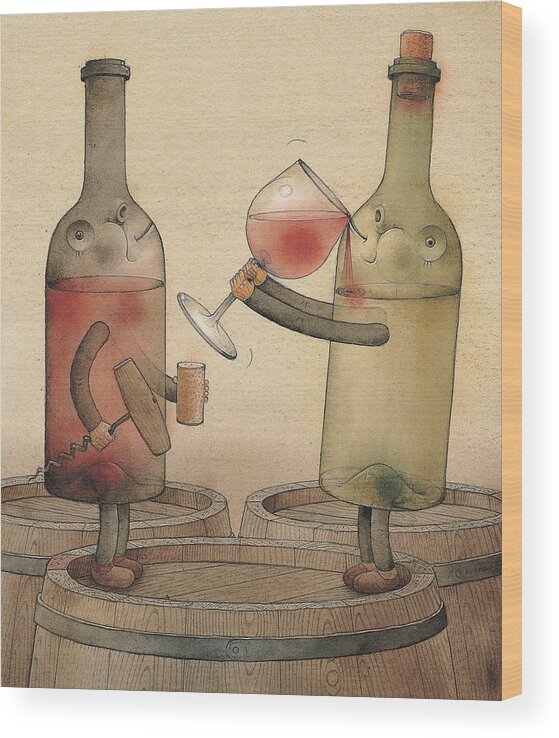 Wine Cellar Red White Party Redwine Whitewine Invitation Wood Print featuring the painting Pinot Noir and Chardonnay by Kestutis Kasparavicius