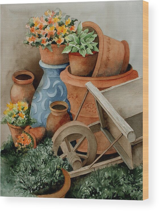 Pots Wood Print featuring the painting Pots by Lael Rutherford