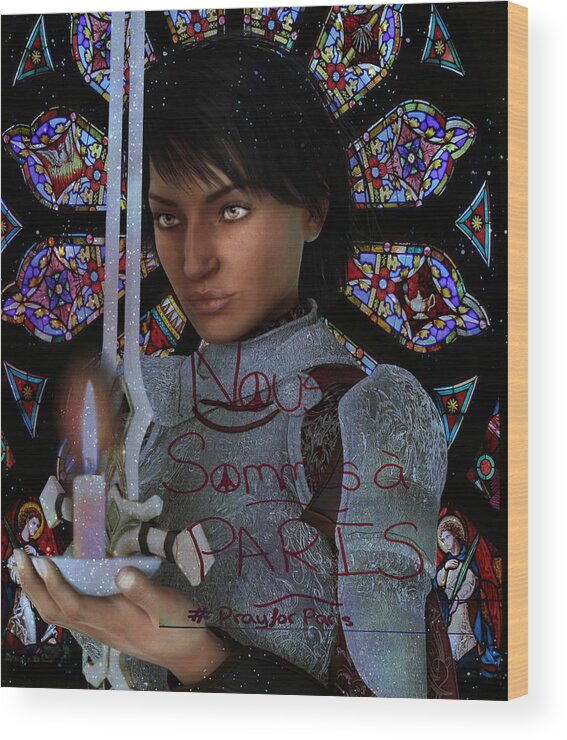 Saint Joan Of Arc Wood Print featuring the painting Pray for France Joan of Arc by Suzanne Silvir