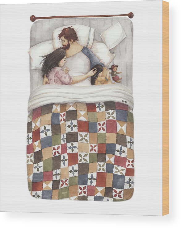 Soosh Wood Print featuring the painting Quilt cuddles by Soosh
