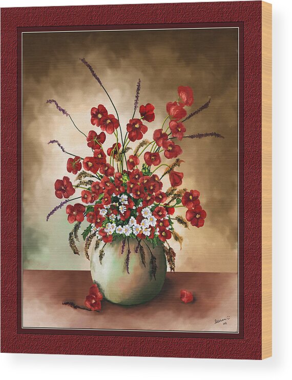 Red Poppies Wood Print featuring the digital art Red Poppies by Susan Kinney