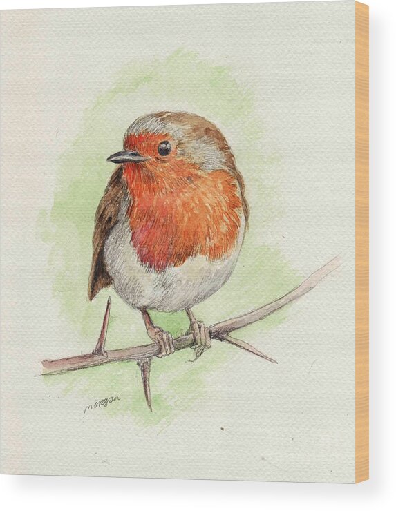 Animal Wood Print featuring the painting Red Robin by Morgan Fitzsimons
