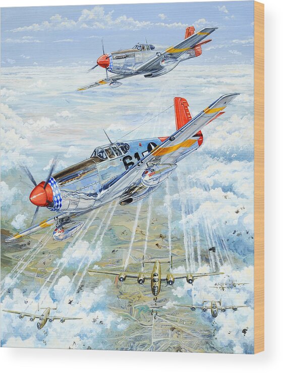 P-51 Wood Print featuring the painting Red Tail 61 by Charles Taylor