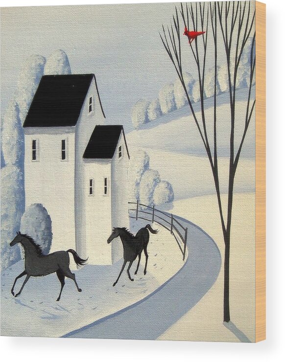 Folk Art Wood Print featuring the painting Running Circles by Debbie Criswell
