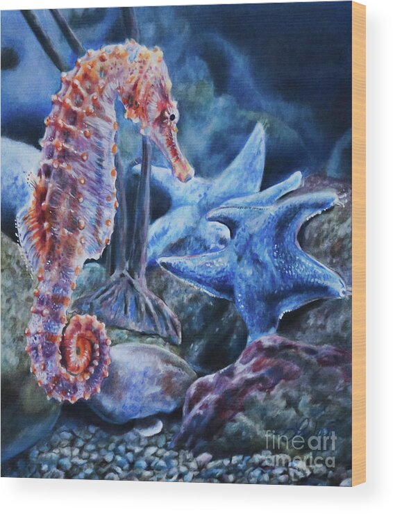 Seahorse Wood Print featuring the painting Seahorse by Lachri