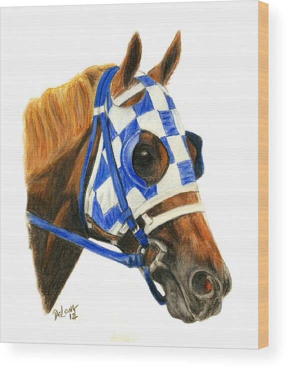 Secretariat Wood Print featuring the painting Secretariat with blinkers by Pat DeLong