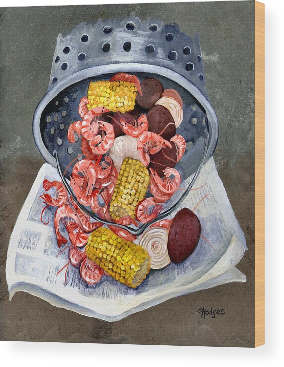 Seafood Wood Print featuring the painting Shrimp Boil by Elaine Hodges