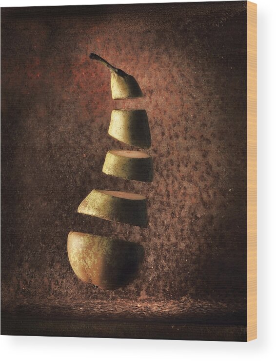 Abstract Wood Print featuring the photograph Sliced up pear by Dirk Ercken