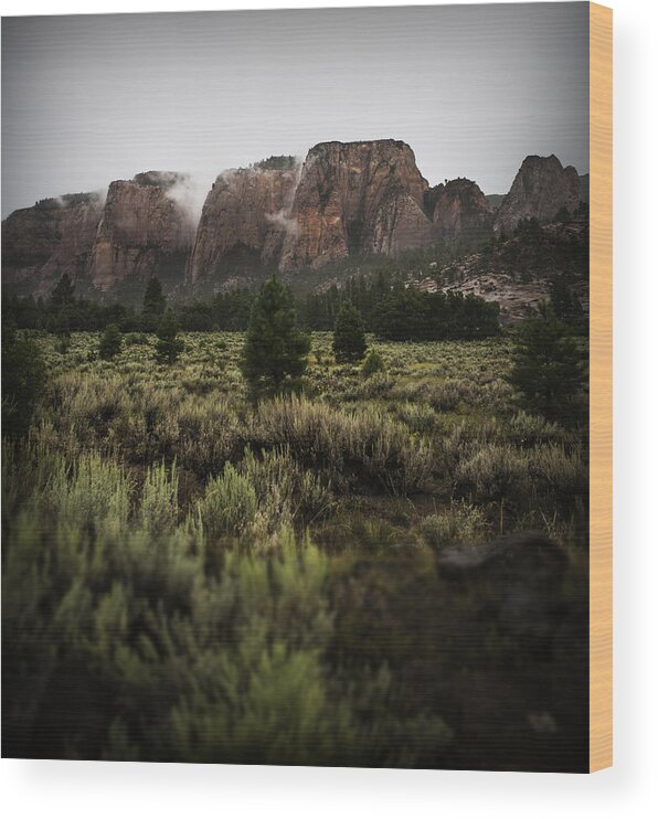 Landscape Wood Print featuring the photograph Smoking Mountains by Ryan Smith