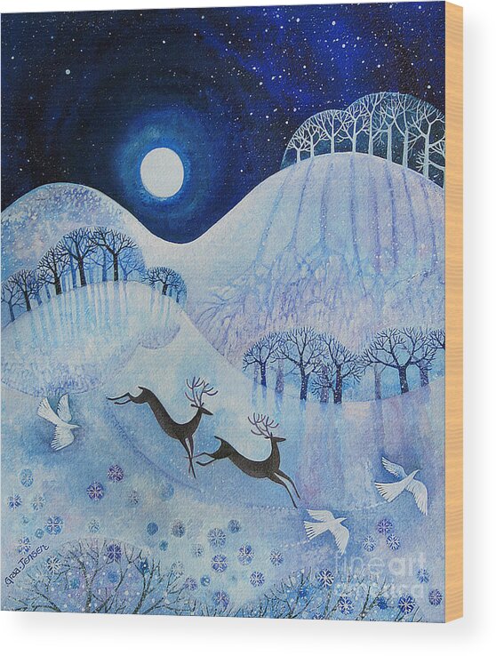 Snowy Wood Print featuring the painting Snowy Peace by Lisa Graa Jensen