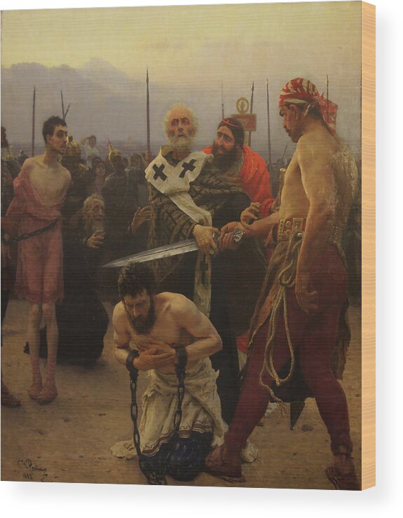 Ilya Repin Wood Print featuring the painting St. Nicholas Saves Three Innocents from Death by Ilya Repin