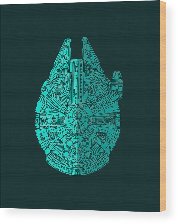 Millennium Wood Print featuring the mixed media Star Wars Art - Millennium Falcon - Blue 02 by Studio Grafiikka
