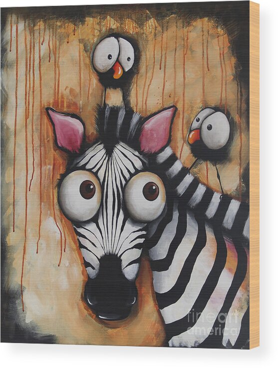 Zebra Wood Print featuring the painting Sunset Zebra by Lucia Stewart