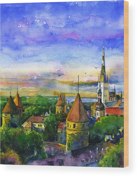 Tallinn Wood Print featuring the painting Tallinn Estonia by John D Benson