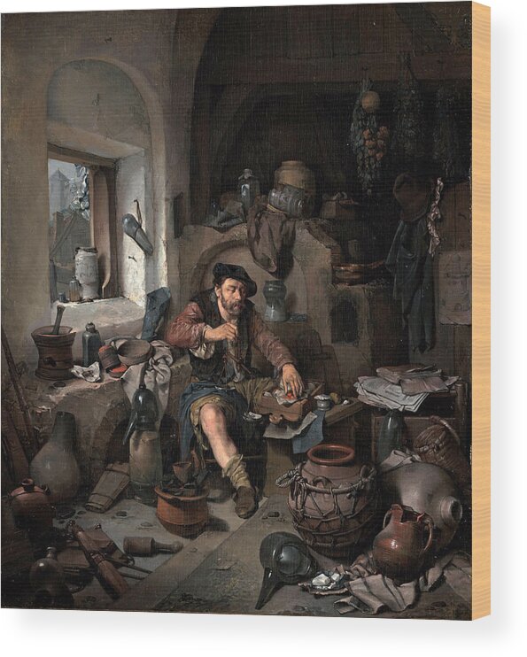 Cornelis Bega Wood Print featuring the painting The Alchemist by Cornelis Bega