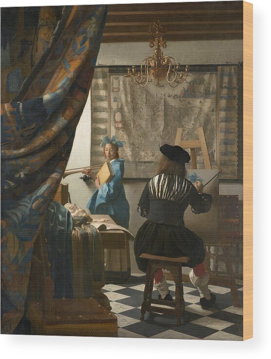 Jan Vermeer Wood Print featuring the painting The Art of Painting by Jan Vermeer