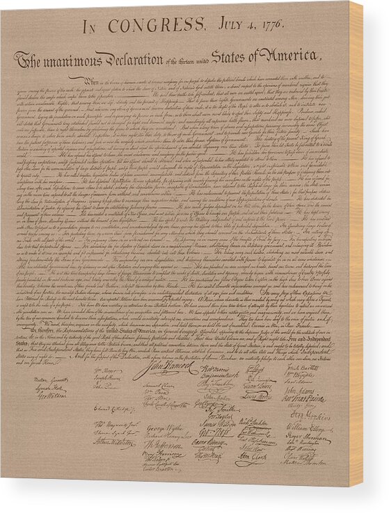 Declaration Of Independence Wood Print featuring the mixed media The Declaration of Independence by War Is Hell Store