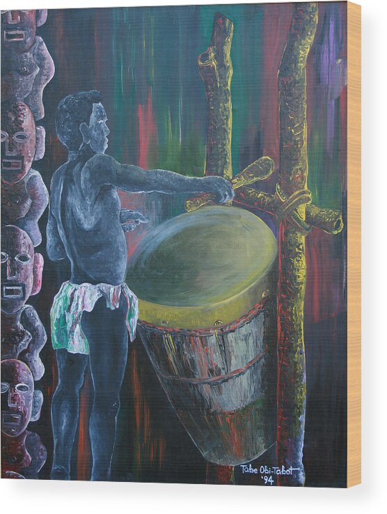 The Drummer Wood Print featuring the painting The Drummer by Obi-Tabot Tabe