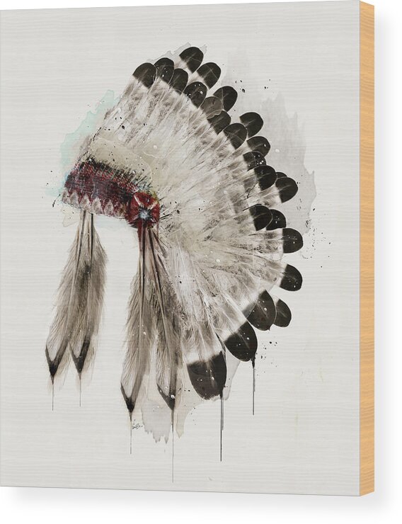 Native Headdress Wood Print featuring the painting The Winter Headdress by Bri Buckley