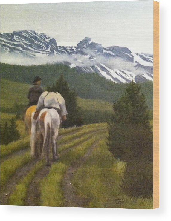 Mountains Wood Print featuring the painting Trail Ride by Tammy Taylor