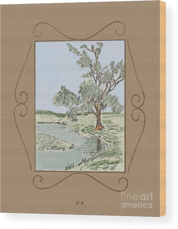 Tree Wood Print featuring the drawing Tree Mirror in Lake by Donna L Munro