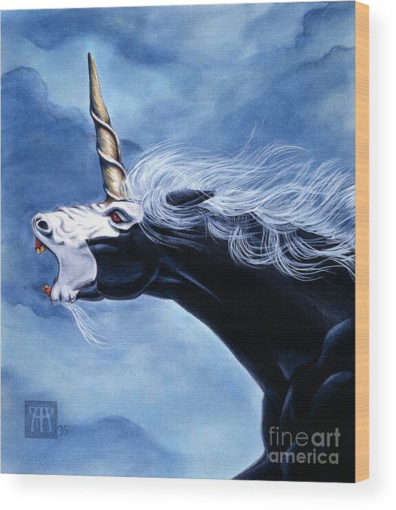 Unicorn Wood Print featuring the painting Unicorn Fury by Melissa A Benson