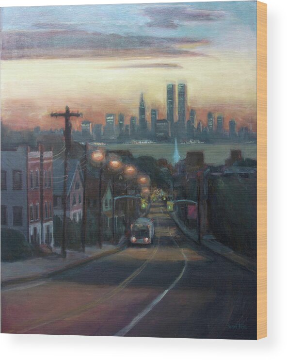 Manhattan Skyline Wood Print featuring the painting Victory Boulevard at Dawn by Sarah Yuster