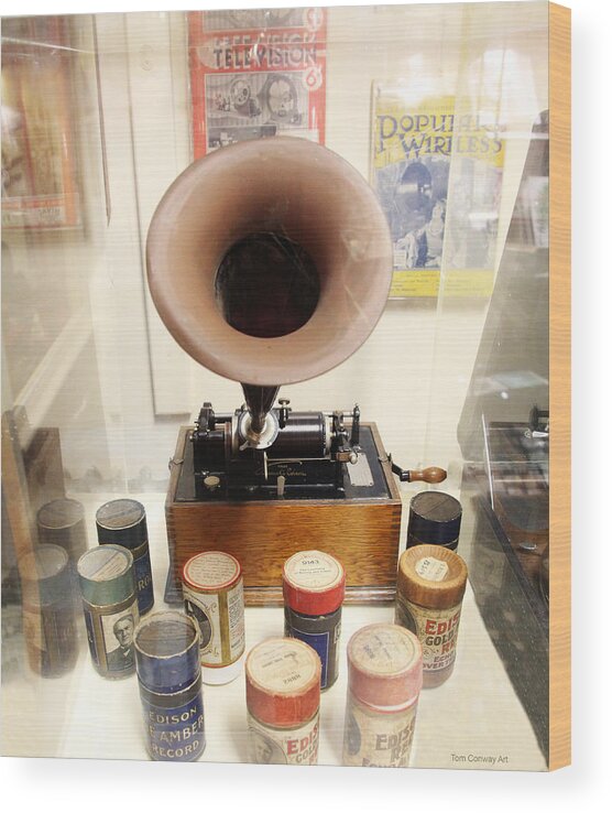 Edison Wood Print featuring the photograph Vintage Edison Cylinder Phonograph by Tom Conway