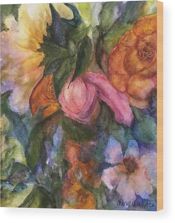 Floral Wood Print featuring the painting Watercolor by Cheryl Wallace