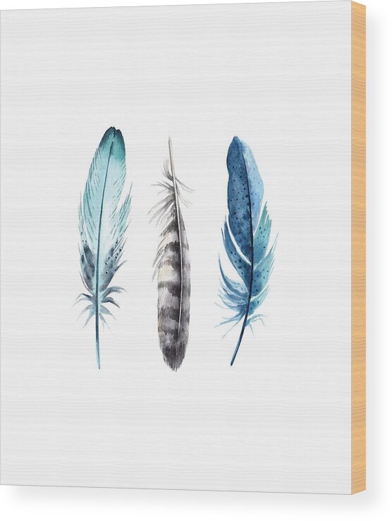 Watercolor+feathers Wood Print featuring the digital art Watercolor Feathers by Jaime Friedman