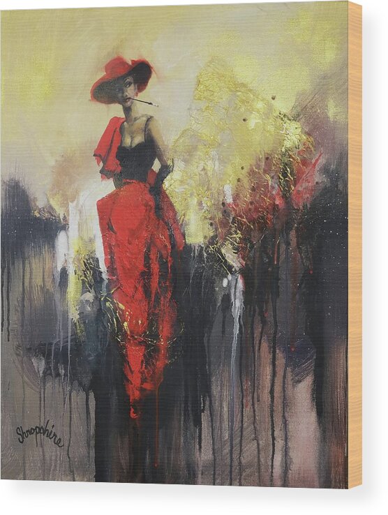 Lady In Red; John Dillinger; Abstract; Abstract Expressionism; Figurative Abstraction; Tom Shropshire Painting; Biograph Theater; Public Enemy Wood Print featuring the painting Woman in Red by Tom Shropshire
