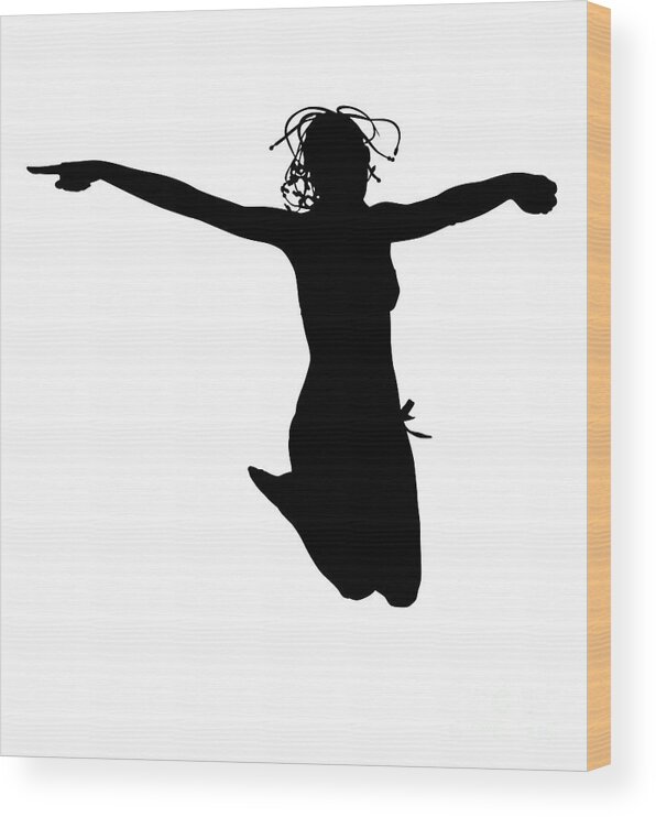 Silhouette Wood Print featuring the digital art Woman jumping backlight by Benny Marty