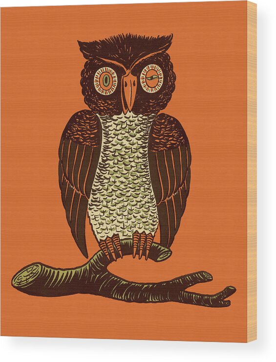 Animal Wood Print featuring the drawing Owl on Branch #1 by CSA Images