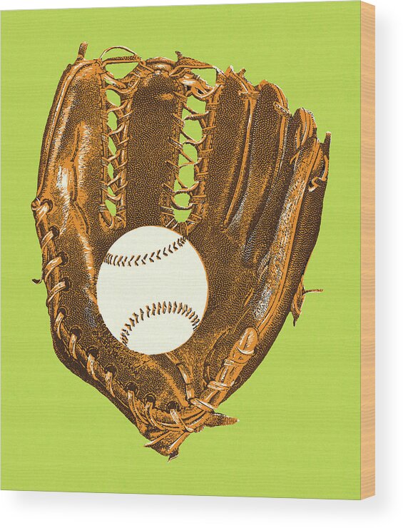 American Pastime Wood Print featuring the drawing Baseball Glove and Baseball #2 by CSA Images