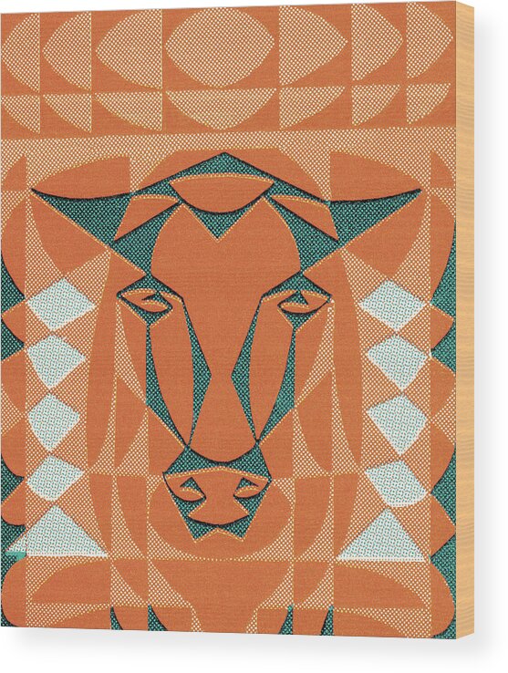 Abstract Wood Print featuring the drawing Abstract Bull by CSA Images