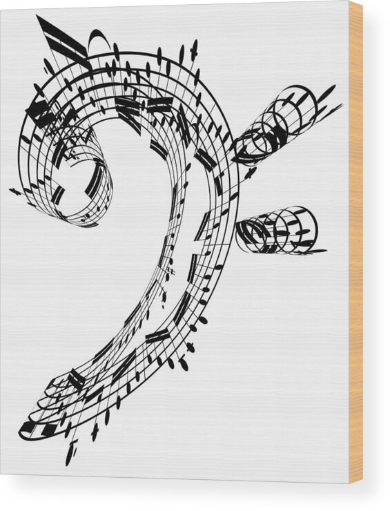 Sheet Music Wood Print featuring the digital art Bass Clef Made Of Music Notes by Ian Mckinnell