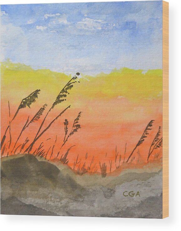 Beach Sunset Wood Print featuring the painting Beach Sunset by Carol Grace Anderson