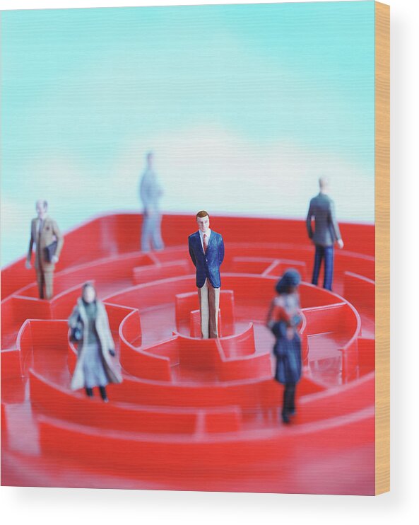 White Collar Worker Wood Print featuring the drawing Business People in Red Maze by CSA Images