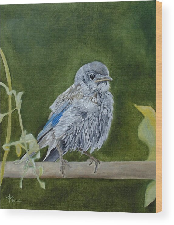 Bluebird Wood Print featuring the painting Composed Newcomer by Angeles M Pomata