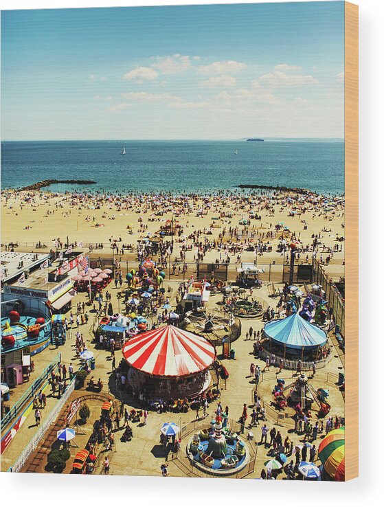 People Wood Print featuring the photograph Coney Island, Ny, Elevated View by Andy Ryan