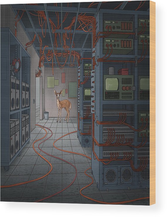 Deer Wood Print featuring the digital art Data _ Center by EvanArt - Evan Miller