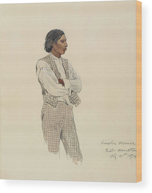 Winslow Homer Wood Print featuring the drawing David Pharoah, The Last of the Montauks by Winslow Homer