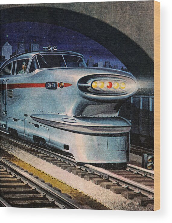 Campy Wood Print featuring the drawing Futuristic Train by CSA Images