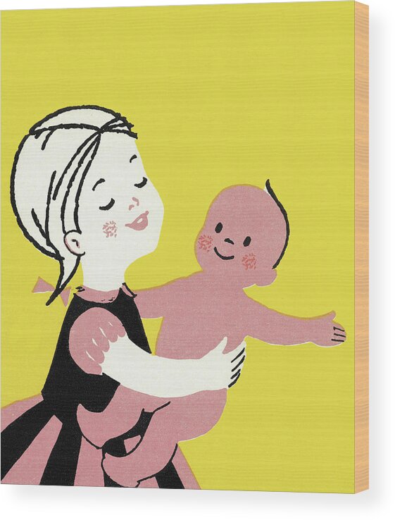 Baby Wood Print featuring the drawing Girl With Doll by CSA Images