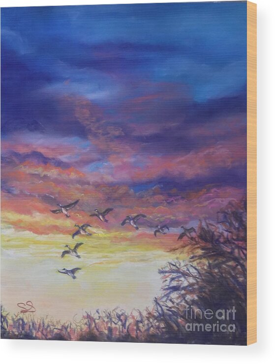 Clouds Wood Print featuring the painting Harbingers of Spring by Susan Sarabasha