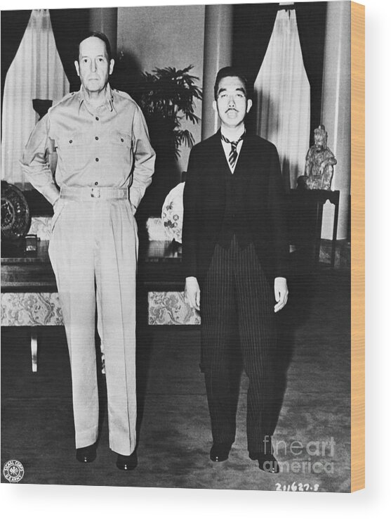 Mature Adult Wood Print featuring the photograph Hirohito And Macarthur Meet by Bettmann
