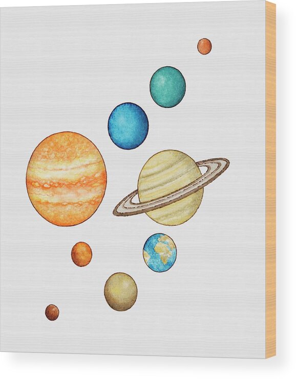 Watercolor Painting Wood Print featuring the digital art Illustration Of The Planets Of The by Dorling Kindersley