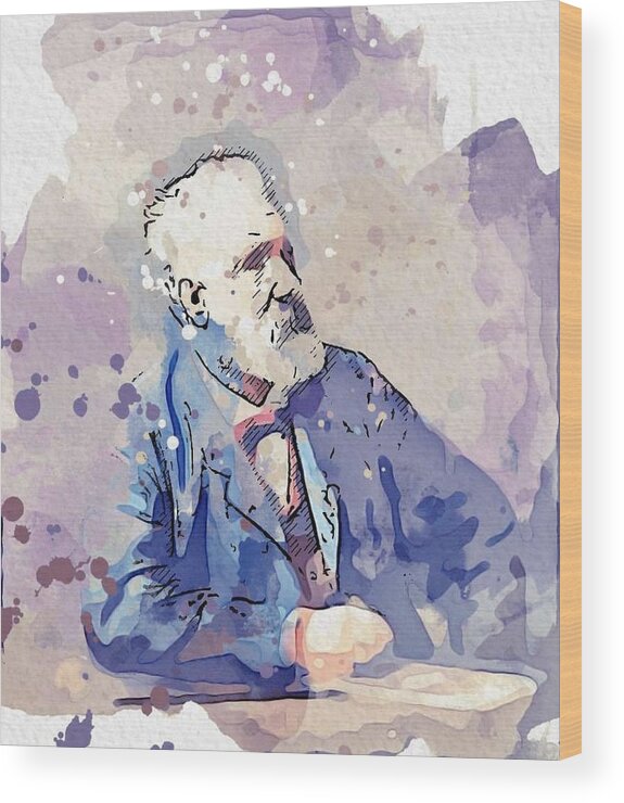 Man Wood Print featuring the painting Jules Verne ecrivain 1828 - 1905 watercolor by Ahmet Asar by Celestial Images