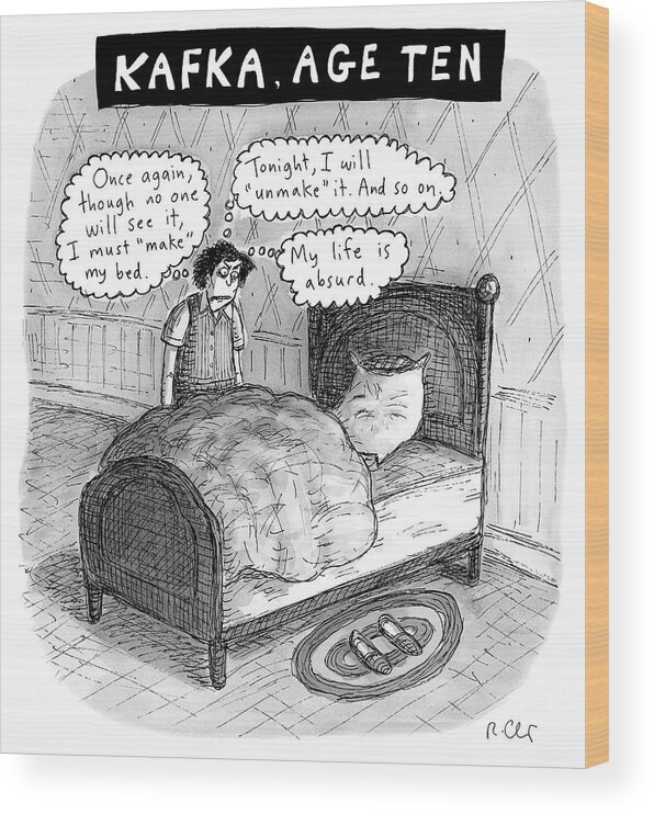 Kafka Wood Print featuring the drawing Kafka Age Ten by Roz Chast
